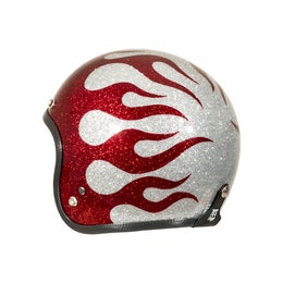 70's Flames Silver Red Superflake helmet