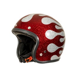 70's Flames Silver Red Superflake helmet