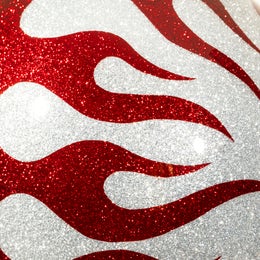 70's Flames Silver Red Superflake helmet