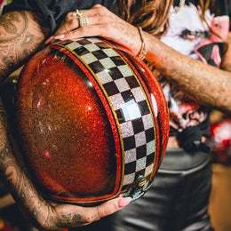 70's Orange Checkered Superflake helmet